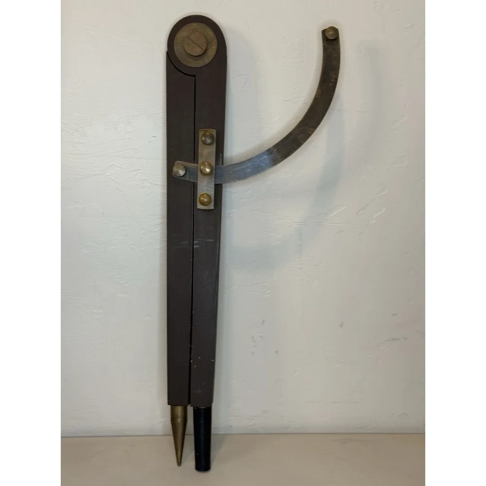 VTG Wood Drafting Compass Academics Brass Wing Divider Scribe Decor Compass
